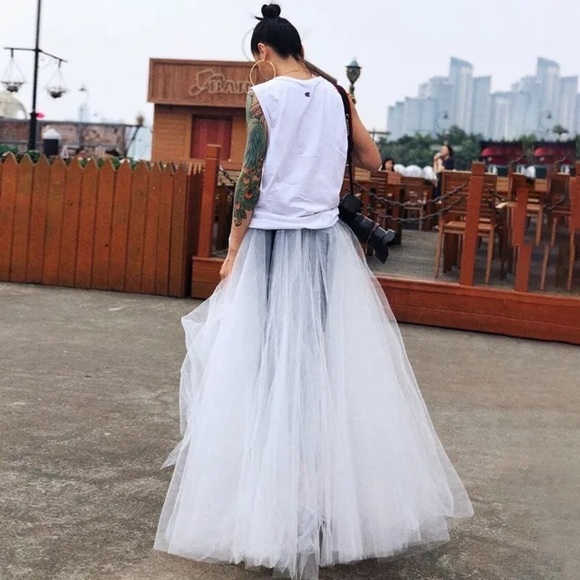 Patchwork Mesh Denim Ripped High Waist Vintage Jeans with Tulle Overlay Skirt - Picture 6 of 13